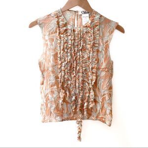 Chloe Sleeveless Sheer Silk Ruffled Blouse Fr 38